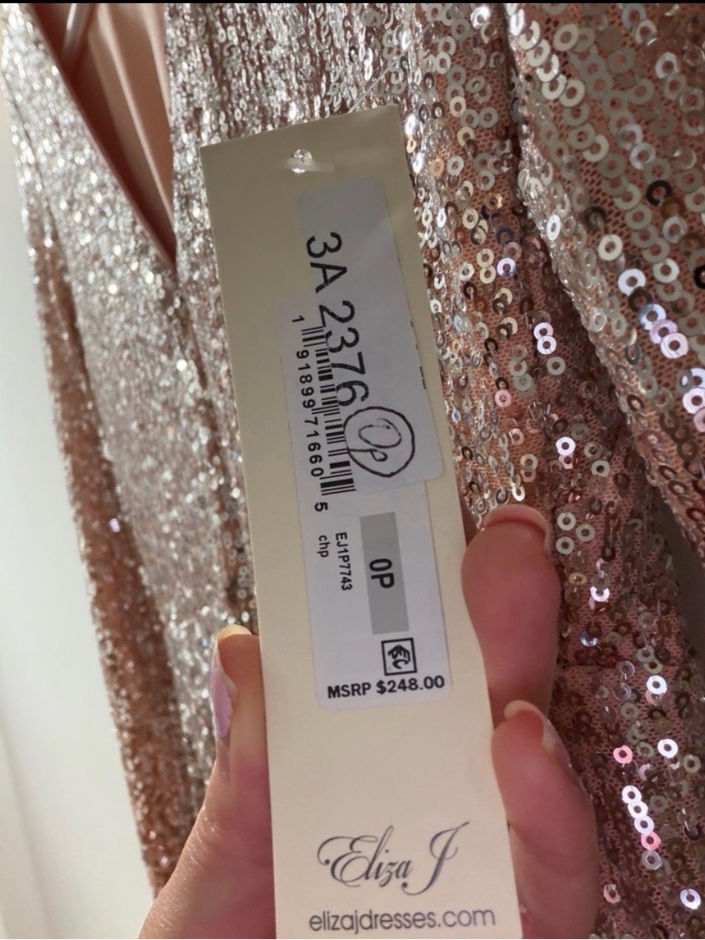 NWT Eliza J Rose Gold Sequin Gown 0P Petite Formal Evening Dress Glam Maxi - Picture 4 of 4
